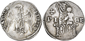 Pisa. Repubblica. Emissioni a nome di Federico I, 1155-1312 

Aquilino minore 1296-1312, AR 1,92 g. + FRIM – PATOR Aquila ad ali spiegate, volta a s...