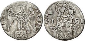 Pisa. Repubblica. Emissioni a nome di Federico I, 1155-1312 

Aquilino minore 1296-1312, AR 1,53 g. + FRIM – PATOR Aquila ad ali spiegate, volta a s...
