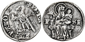 Pisa. Repubblica. Emissioni a nome di Federico I, 1155-1312 

Aquilino minore 1296-1312, AR 1,77 g. + FRIM – PATOR Aquila ad ali spiegate, volta a s...