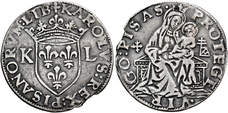 Pisa. Carlo VIII di Francia, 1494-1495 

Grossone o bianco, AR 2,53 g. + KAROL...