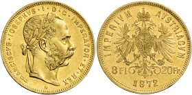 Francesco Giuseppe d’Asburgo-Lorena imperatore, 1848-1916. 

Da 20 franchi o 8 fiorini 1872 Vienna. Varesi 198. Friedberg 502. Molto rara. Spl Tirat...