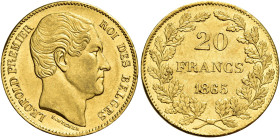 Leopoldo I, 1831-1865. 

Da 20 franchi 1865 Bruxelles. Varesi 224. Friedberg 411. q.Fdc