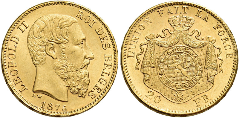 Leopoldo II, 1865-1909. 

Da 20 franchi 1875 Bruxelles. Varesi 232. Friedberg ...