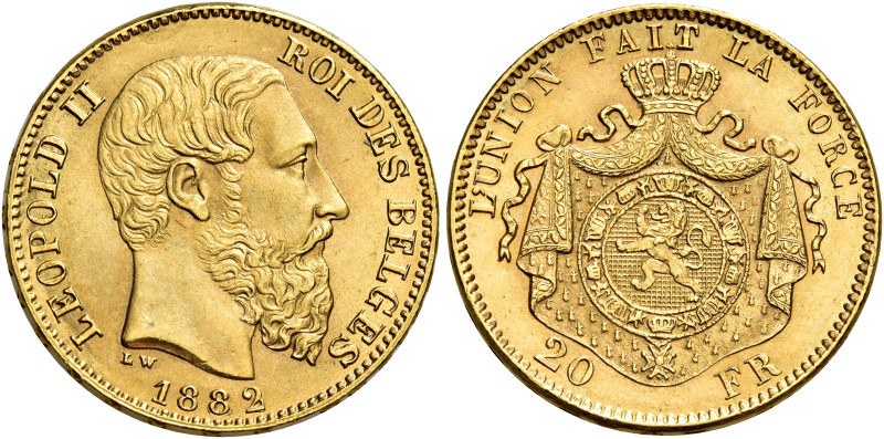 Leopoldo II, 1865-1909. 

Da 20 franchi 1882 Bruxelles. Varesi 236. Friedberg ...