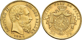 Leopoldo II, 1865-1909. 

Da 20 franchi 1882 Bruxelles. Varesi 236. Friedberg 412. Fdc