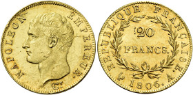 Imperatore, 1804-1814. 

Da 20 franchi 1806 A – Parigi. Varesi 267. Gadoury 1023. Le Franc F513/1. Friedberg 487a. Fondi lucenti, Fdc In slab NGC MS...