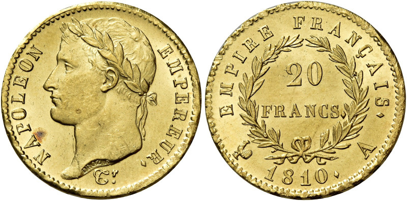 Imperatore, 1804-1814. 

Da 20 franchi 1810 A – Parigi. Segno di zecca: gallo ...