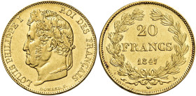 Luigi Filippo, 1830-1848. 

Da 20 franchi 1847 A – Parigi. Varesi 440. Gadoury 1031. Le Franc F527/37. Friedberg 560. Spl