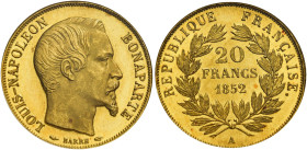 Luigi Napoleone Bonaparte presidente, 1852. 

Da 20 franchi 1852 A – Parigi. Proof. Varesi 450. Gadoury pag. 578, 1060 (flan bruni). Le Franc – (cfr...