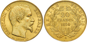 Napoleone III imperatore, 1852-1870. 

Da 20 franchi 1854 A – Parigi. Varesi 453. Gadoury 1061. Le Franc F531/2. Friedberg 573. Fdc In slab PCGS MS ...