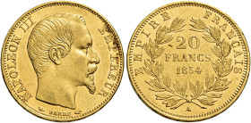 Napoleone III imperatore, 1852-1870. 

Da 20 franchi 1854 A – Parigi. Varesi 453. Gadoury 1061. Le Franc F531/2. Friedberg 573. Spl