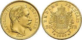Napoleone III imperatore, 1852-1870. 

Da 20 franchi 1866 BB – Strasburgo. Varesi 480. Gadoury 1062. Le Franc F532/14. Friedberg 585. Fdc
