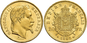 Napoleone III imperatore, 1852-1870. 

Da 20 franchi 1868 A – Parigi. Varesi 483. Gadoury 1062. Le Franc F532/18. Friedberg 584. q.Fdc