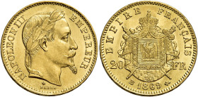 Napoleone III imperatore, 1852-1870. 

Da 20 franchi 1869 BB (grande) – Strasburgo. Varesi 486. Gadoury 1062. Le Franc F532/22. Friedberg 585. Non c...