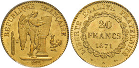 Terza Repubblica, 1870-1940. 

Da 20 franchi 1871 A – Parigi. Varesi 489. Gadoury 1063. Le Franc F533/1. Friedberg 592. Fdc In slab PCGS MS 64, n. d...