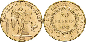 Terza Repubblica, 1870-1940. 

Da 20 franchi 1890 A – Parigi. Varesi 503. Gadoury 1063. Le Franc F533/13. Friedberg 592. Fdc In slab NGC MS 65, n. d...