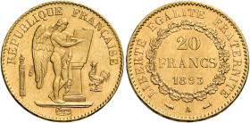 Terza Repubblica, 1870-1940. 

Da 20 franchi 1893 A – Parigi. Varesi 507. Gadoury 1063. Le Franc F533/16. Friedberg 592. q.Fdc