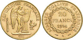 Terza Repubblica, 1870-1940. 

Da 20 franchi 1896 A – Parigi. Varesi 510. Gadoury 1063. Le Franc F533/19. Friedberg 592. q.Fdc