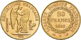 Terza Repubblica, 1870-1940. 

Da 20 franchi 1898 A – Parigi. Varesi 512. Gadoury 1063. Le Franc F533/22. Friedberg 592. Fdc In slab NGC MS 65*, n. ...