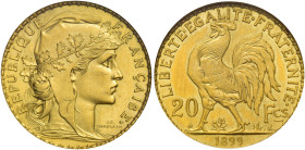 Terza Repubblica, 1870-1940. 

Da 20 franchi 1899 Parigi. Proof. Varesi –. Gadoury 1064 (flan mat). Le Franc F534/3 (FM). Friedberg –. Estremamente ...