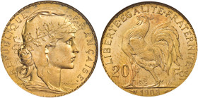 Terza Repubblica, 1870-1940. 

Da 20 franchi 1908 Parigi. Varesi 523. Gadoury 1064a. Le Franc F535/2. Friedberg 597. Conservazione eccezionale, Fdc ...