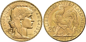 Terza Repubblica, 1870-1940. 

Da 20 franchi 1909 Parigi. Varesi 524. Gadoury 1064a. Le Franc F535/3. Friedberg 597. Fdc