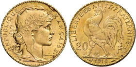 Terza Repubblica, 1870-1940. 

Da 20 franchi 1910 Parigi. Varesi 525. Gadoury 1064a. Le Franc F535/4. Friedberg 597. Fdc