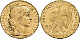 Terza Repubblica, 1870-1940. 

Da 20 franchi 1911 Parigi. Varesi 526. Gadoury 1064a. Le Franc F535/5. Friedberg 597. Fdc