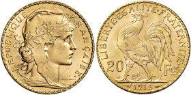 Terza Repubblica, 1870-1940. 

Da 20 franchi 1913 Parigi. Varesi 528. Gadoury 1064a. Le Franc F535/7. Friedberg 597. Fdc