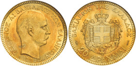 Giorgio I, 1863-1913. 

Da 20 dracme 1884 A – Parigi. Varesi 542. Friedberg 18. Non comune. q.Fdc In slab ANACS MS 62, n. di riferimento 425107.