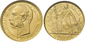 Cristiano IX, 1863-1906. 

Da 4 daler o 20 franchi 1904 P – Copenhagen. Varesi 554. Friedberg 2. Molto rara. Conservazione eccezionale, Fdc In slab ...