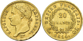 Genova. Napoleone I imperatore, 1804-1814. 

Da 20 franchi 1814 CL. Varesi 155 (Italia) e 320 (Francia). Pagani 24. MIR 387/2. Gadoury 1025. Le Fran...