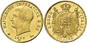 Milano. Napoleone I imperatore, 1804-1814. 

Da 20 lire 1809 M. Varesi 157. Pagani 19. Crippa 26/B. MIR 489/2. Gadoury IT 30. Friedberg 7. Migliore ...