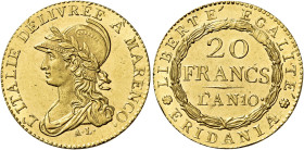 Torino. Repubblica Subalpina, 1800-1802. 

Da 20 franchi anno 10° (1801). Varesi 2. Pagani 4a. MIR 1008/2. Gadoury IT 5 2b). Friedberg 1172. Rara. F...