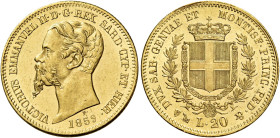 Savoia. Vittorio Emanuele II re di Sardegna, 1849-1861. 

Da 20 lire 1859 Genova. Varesi 90. Pagani 354. MIR 1055t. Friedberg 1147. Bell’esemplare c...