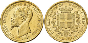 Savoia. Vittorio Emanuele II re di Sardegna, 1849-1861. 

Da 20 lire 1860 Milano. Varesi 93. Pagani 357. MIR 1055w. Friedberg 1148. Non comune. Spl
