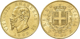Savoia. Vittorio Emanuele II re d’Italia, 1861-1878. 

Da 20 lire 1862 Torino. Varesi 99. Pagani 456. MIR 1078c. Friedberg 11. Migliore di Spl