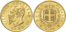 Savoia. Vittorio Emanuele II re d’Italia, 1861-1878. 

Da 20 lire 1863 Torino. Varesi 100. Pagani 457. MIR 1078d. Friedberg 11. Migliore di Spl
