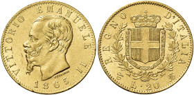 Savoia. Vittorio Emanuele II re d’Italia, 1861-1878. 

Da 20 lire 1865 Torino. Varesi 102. Pagani 459. MIR 1078f. Friedberg 11. Fdc