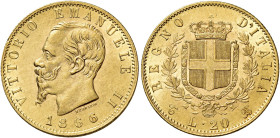 Savoia. Vittorio Emanuele II re d’Italia, 1861-1878. 

Da 20 lire 1866 Torino. Varesi 103. Pagani 460. MIR 1078g. Friedberg 11. Rara. q.Fdc