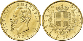Savoia. Vittorio Emanuele II re d’Italia, 1861-1878. 

Da 20 lire 1871 Roma. Varesi 109. Pagani 466. MIR 1078m. Friedberg 12. Rara. q.Fdc