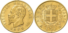 Savoia. Vittorio Emanuele II re d’Italia, 1861-1878. 

Da 20 lire 1873 Milano. Varesi 111. Pagani 468. MIR 1078o. Friedberg 13. Buon BB