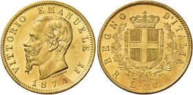 Savoia. Vittorio Emanuele II re d’Italia, 1861-1878. 

Da 20 lire 1874 Roma. Varesi 113. Pagani 471. MIR 1078r. Friedberg 12. Non comune. Fdc