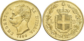 Savoia. Umberto I re d’Italia, 1878-1900. 

Da 20 lire 1880 Roma. Varesi 120. Pagani 576. MIR 1098b. Friedberg 21. Segnetti, q.Fdc