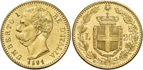 Savoia. Umberto I re d’Italia, 1878-1900. 

Da 20 lire 1891 Roma. Varesi 130. Pagani 586. MIR 1098p. Friedberg 21. Fdc