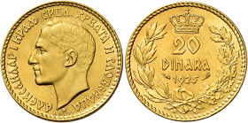 Alessandro I, 1921-1934. 

Da 20 dinari 1925 Parigi. Varesi 556. Friedberg 3. Rara. q.Fdc