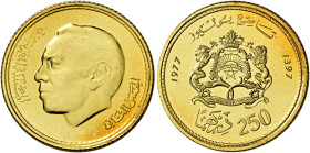 Hassan II, 1962-1999. 

Da 250 dirhams 1977 (1397) Londra. Varesi 571. Friedberg 6. Rara. Fdc