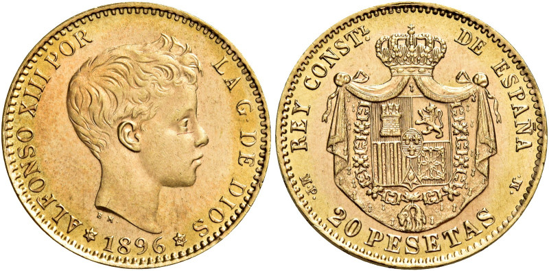 Alfonso XIII, 1886-1931. 

Da 20 pesetas 1896 (1962) Madrid. Sigle MP-M. Ricon...