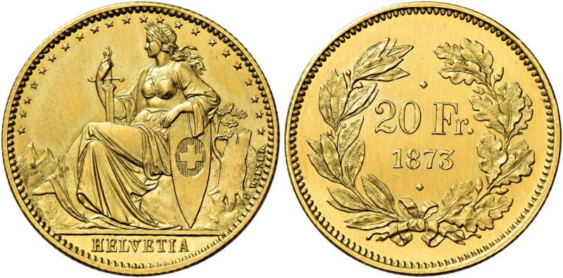 Confederazione, 1848-. 

Prova da 20 franchi 1873 Bruxelles. Senza segno di ze...
