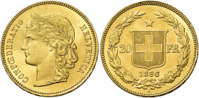 Confederazione, 1848-. 

Da 20 franchi 1896 Berna. Varesi 652. HMZ 1194n. Friedberg 495. Fdc